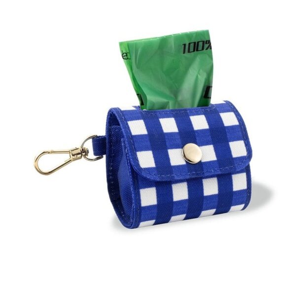 NWT Kate Spade Navy Gingham Dog Leash & Doggie Bag Holder - Picture 3 of 3